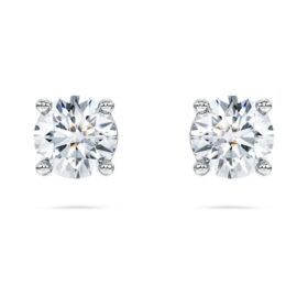 Boucles d’oreilles solitaires Eternity avec diamants synthétiques, 1 ct au total, forme ronde, or blanc 14 carats