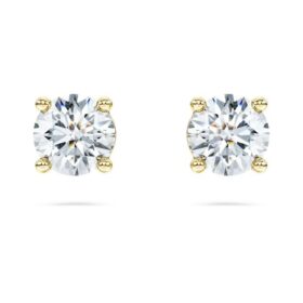 Boucles d’oreilles solitaires « Eternity » avec diamants synthétiques, 1 ct au total, forme ronde, or jaune 14 carats