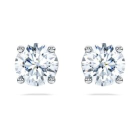 Boucles d’oreilles solitaires Eternity, diamants synthétiques, 2 carats au total, forme ronde, or blanc 14 carats