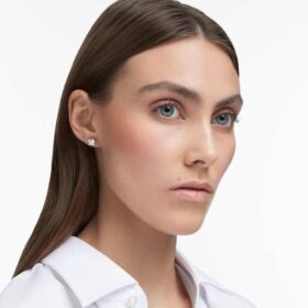 Boucles d’oreilles Stilla Attract, taille carrée, blanches, plaquées rhodium