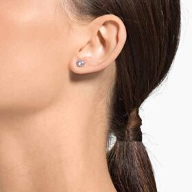 Boucles d’oreilles Stilla Attract, taille ronde, blanches, plaquées rhodium
