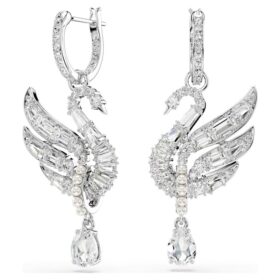 Boucles d’oreilles « Swan » : cygne, blanc, plaqué rhodium