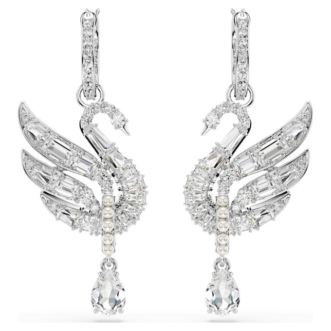 Boucles d’oreilles « Swan » : cygne, blanc, plaqué rhodium Boucles d’oreilles « Swan » : cygne, blanc, plaqué rhodium