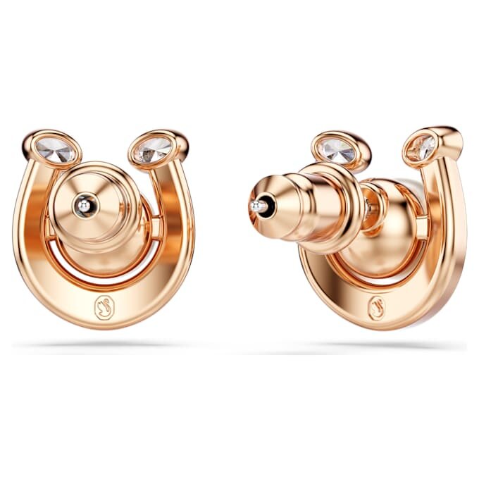 Boucles d’oreilles Symbolica : perle en cristal, pavé, fer à cheval, blanc, plaqué or rose Boucles d’oreilles Symbolica : perle en cristal, pavé, fer à cheval, blanc, plaqué or rose