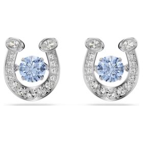 Boucles d’oreilles Symbolica, taille ronde, pavé, fer à cheval, bleu, plaqué rhodium
