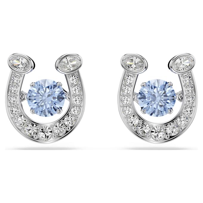 Boucles d’oreilles Symbolica, taille ronde, pavé, fer à cheval, bleu, plaqué rhodium Boucles d’oreilles Symbolica, taille ronde, pavé, fer à cheval, bleu, plaqué rhodium