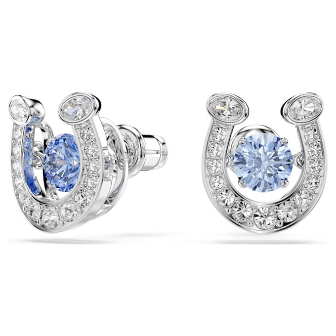 Boucles d’oreilles Symbolica, taille ronde, pavé, fer à cheval, bleu, plaqué rhodium Boucles d’oreilles Symbolica, taille ronde, pavé, fer à cheval, bleu, plaqué rhodium