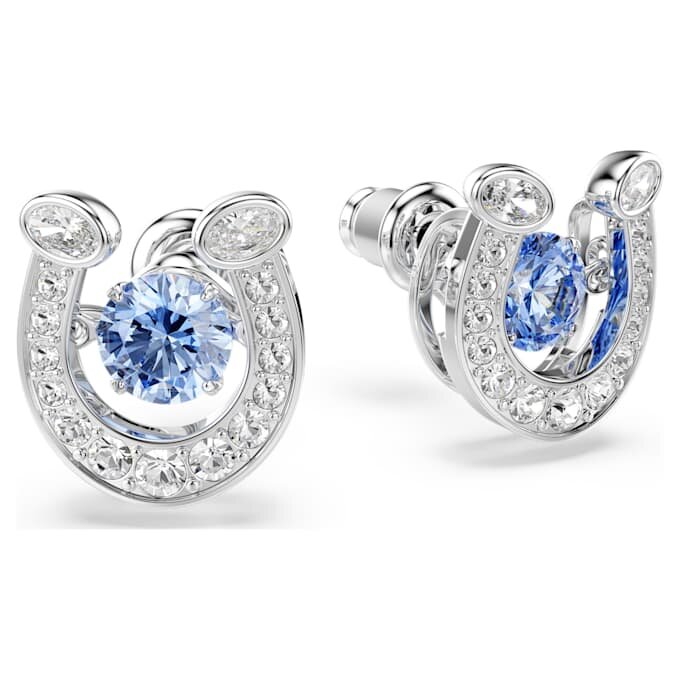 Boucles d’oreilles Symbolica, taille ronde, pavé, fer à cheval, bleu, plaqué rhodium Boucles d’oreilles Symbolica, taille ronde, pavé, fer à cheval, bleu, plaqué rhodium