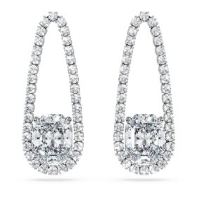 Boucles d’oreilles « tennis » octogonales, diamants synthétiques 7,95 ct au total, formes variées, or blanc 18 carats