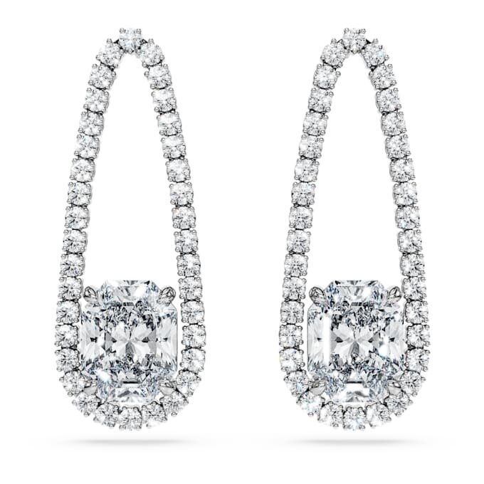 Boucles d’oreilles « tennis » octogonales, diamants synthétiques 7,95 ct au total, formes variées, or blanc 18 carats Boucles d’oreilles « tennis » octogonales, diamants synthétiques 7,95 ct au total, formes variées, or blanc 18 carats