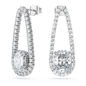 Boucles d’oreilles « tennis » octogonales, diamants synthétiques 7,95 ct au total, formes variées, or blanc 18 carats