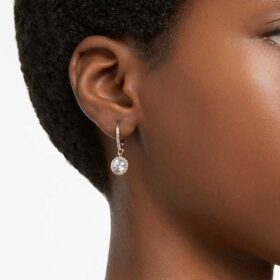 Boucles d’oreilles Una Angelic Drop, taille ronde, pavé, blanches, plaquées or rose