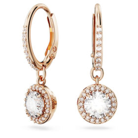Boucles d’oreilles Una Angelic Drop, taille ronde, pavé, blanches, plaquées or rose