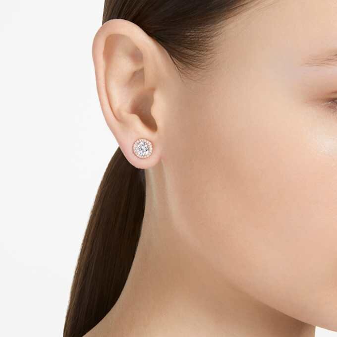 Boucles d’oreilles Una Angelic, taille ronde, pavé, blancs, plaqués or rose Boucles d’oreilles Una Angelic, taille ronde, pavé, blancs, plaqués or rose