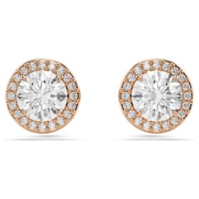 Boucles d&rsquo;oreilles Una Angelic, taille ronde, pavé, blancs, plaqués or rose