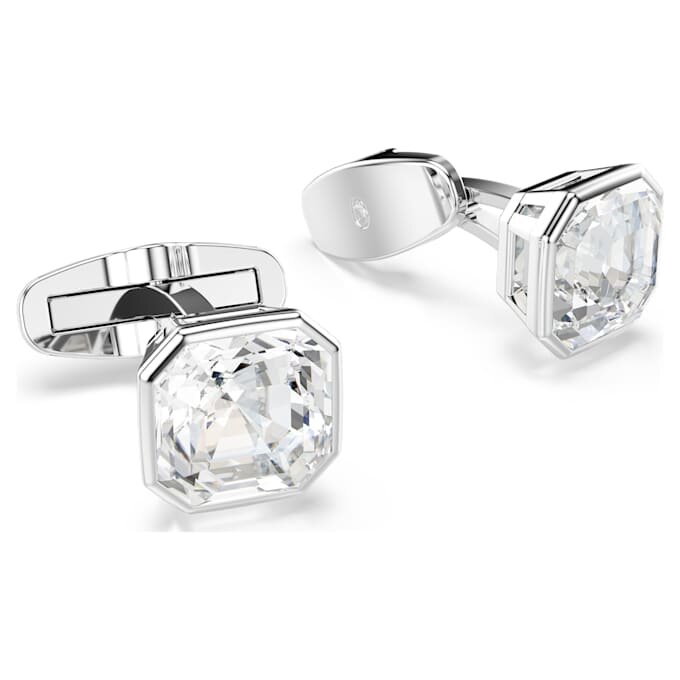 Boutons de manchette Millenia, taille octogonale, blancs, plaqués rhodium Boutons de manchette Millenia, taille octogonale, blancs, plaqués rhodium