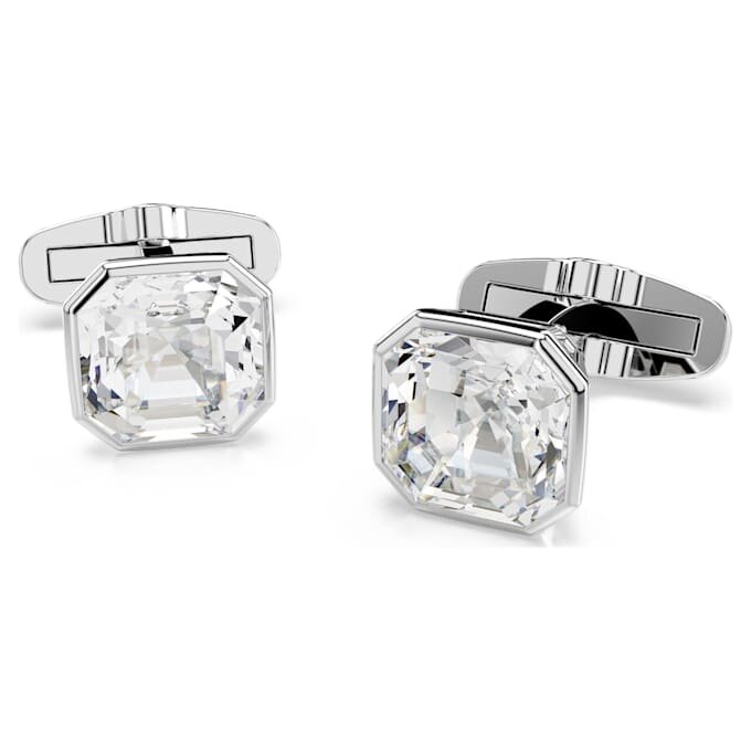 Boutons de manchette Millenia, taille octogonale, blancs, plaqués rhodium Boutons de manchette Millenia, taille octogonale, blancs, plaqués rhodium
