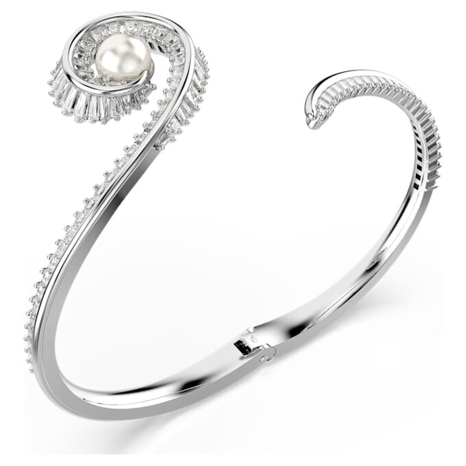 Bracelet Ariana Grande X Swarovski avec perle en cristal, taille baguette, blanc, plaqué rhodium Bracelet Ariana Grande X Swarovski avec perle en cristal, taille baguette, blanc, plaqué rhodium