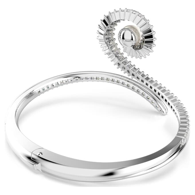 Bracelet Ariana Grande X Swarovski avec perle en cristal, taille baguette, blanc, plaqué rhodium Bracelet Ariana Grande X Swarovski avec perle en cristal, taille baguette, blanc, plaqué rhodium