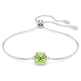 Bracelet avec pierre de naissance, taille carrée, août, vert, plaqué rhodium Bracelet avec pierre de naissance, taille carrée, août, vert, plaqué rhodium