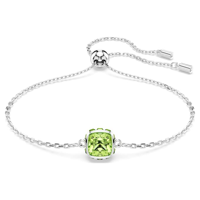 Bracelet avec pierre de naissance, taille carrée, août, vert, plaqué rhodium Bracelet avec pierre de naissance, taille carrée, août, vert, plaqué rhodium