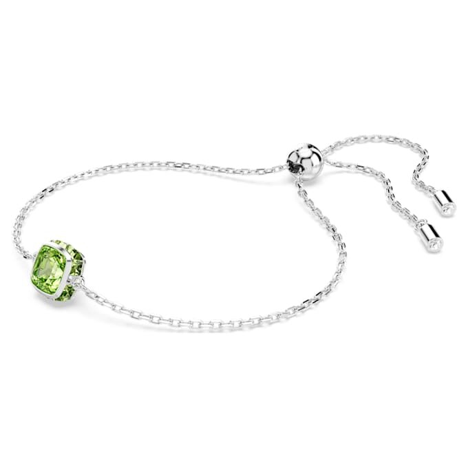 Bracelet avec pierre de naissance, taille carrée, août, vert, plaqué rhodium Bracelet avec pierre de naissance, taille carrée, août, vert, plaqué rhodium