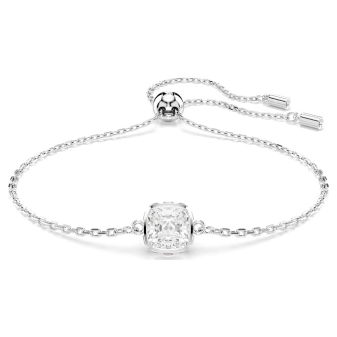 Bracelet avec pierre de naissance, taille carrée, avril, blanc, plaqué rhodium Bracelet avec pierre de naissance, taille carrée, avril, blanc, plaqué rhodium
