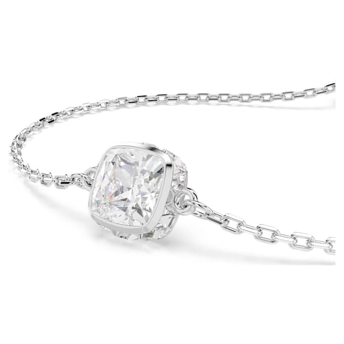 Bracelet avec pierre de naissance, taille carrée, avril, blanc, plaqué rhodium Bracelet avec pierre de naissance, taille carrée, avril, blanc, plaqué rhodium