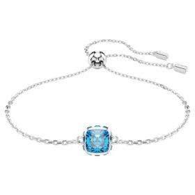 Bracelet avec pierre de naissance, taille carrée, décembre, bleu, plaqué rhodium Bracelet avec pierre de naissance, taille carrée, décembre, bleu, plaqué rhodium