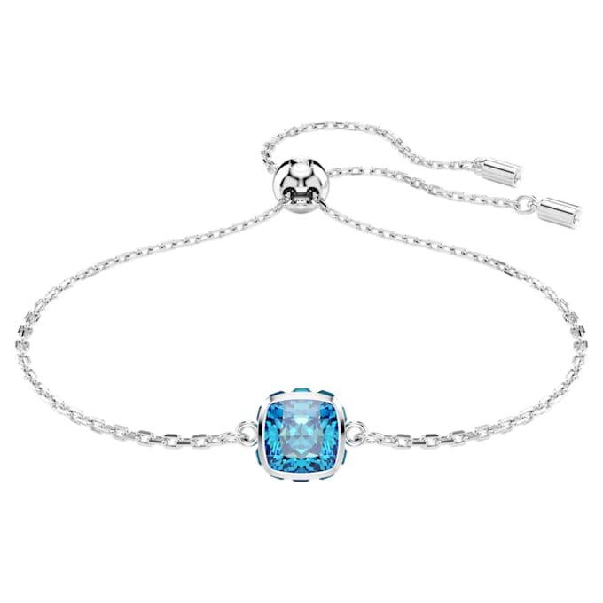 Bracelet avec pierre de naissance, taille carrée, décembre, bleu, plaqué rhodium Bracelet avec pierre de naissance, taille carrée, décembre, bleu, plaqué rhodium