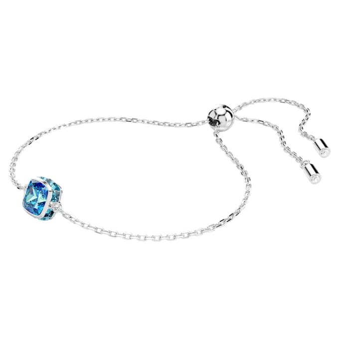 Bracelet avec pierre de naissance, taille carrée, décembre, bleu, plaqué rhodium Bracelet avec pierre de naissance, taille carrée, décembre, bleu, plaqué rhodium