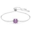 Bracelet avec pierre de naissance, taille carrée, février, violet, plaqué rhodium