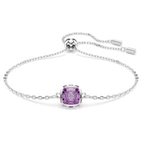 Bracelet avec pierre de naissance, taille carrée, février, violet, plaqué rhodium Bracelet avec pierre de naissance, taille carrée, février, violet, plaqué rhodium