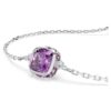 Bracelet avec pierre de naissance, taille carrée, février, violet, plaqué rhodium