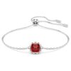 Bracelet avec pierre de naissance, taille carrée, janvier, rouge, plaqué rhodium Bracelet avec pierre de naissance, taille carrée, janvier, rouge, plaqué rhodium