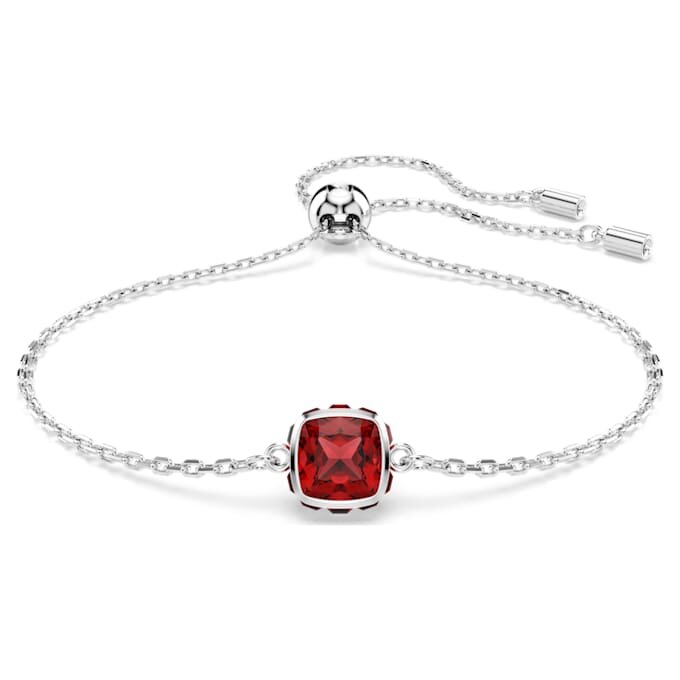 Bracelet avec pierre de naissance, taille carrée, janvier, rouge, plaqué rhodium Bracelet avec pierre de naissance, taille carrée, janvier, rouge, plaqué rhodium