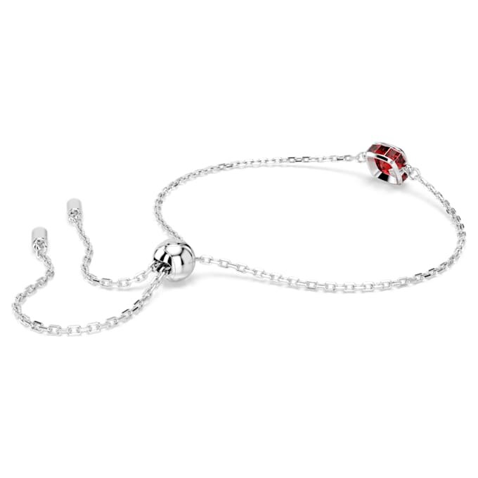 Bracelet avec pierre de naissance, taille carrée, janvier, rouge, plaqué rhodium Bracelet avec pierre de naissance, taille carrée, janvier, rouge, plaqué rhodium