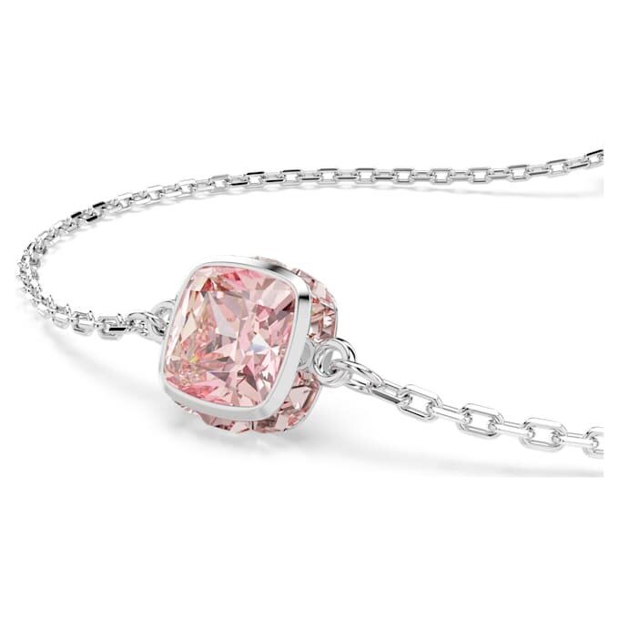 Bracelet avec pierre de naissance, taille carrée, juin, rose, plaqué rhodium Bracelet avec pierre de naissance, taille carrée, juin, rose, plaqué rhodium