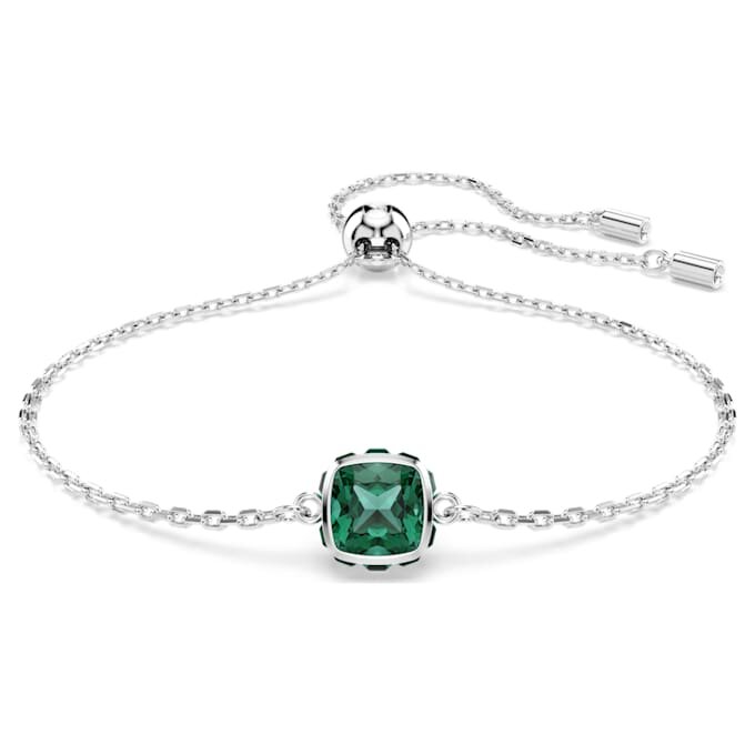 Bracelet avec pierre de naissance, taille carrée, mai, vert, plaqué rhodium Bracelet avec pierre de naissance, taille carrée, mai, vert, plaqué rhodium
