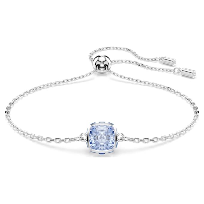 Bracelet avec pierre de naissance, taille carrée, mars, bleu, plaqué rhodium Bracelet avec pierre de naissance, taille carrée, mars, bleu, plaqué rhodium
