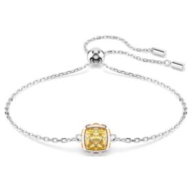 Bracelet avec pierre de naissance, taille carrée, novembre, jaune, plaqué rhodium
