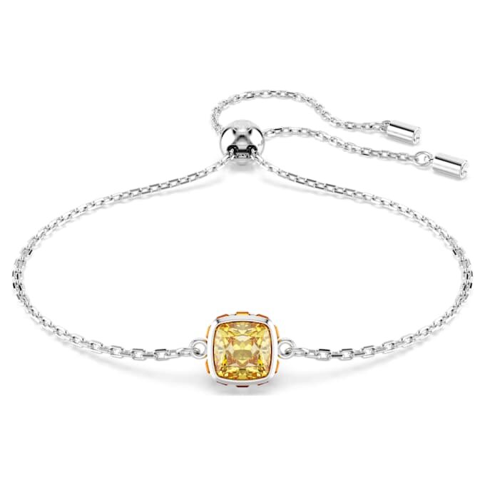 Bracelet avec pierre de naissance, taille carrée, novembre, jaune, plaqué rhodium Bracelet avec pierre de naissance, taille carrée, novembre, jaune, plaqué rhodium