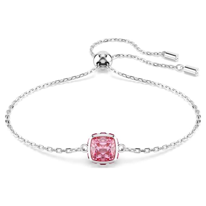 Bracelet avec pierre de naissance, taille carrée, octobre, rose, plaqué rhodium Bracelet avec pierre de naissance, taille carrée, octobre, rose, plaqué rhodium
