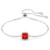 Bracelet « Birthstone » à taille carrée, juillet, rouge, plaqué rhodium