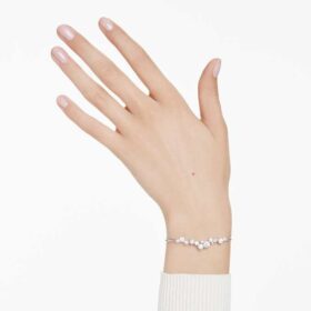 Bracelet Constella Crystal Pearl, tailles rondes, blanc, plaqué rhodium