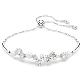 Bracelet Constella Crystal Pearl, tailles rondes, blanc, plaqué rhodium