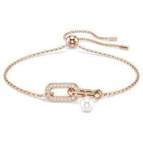 Bracelet Constella Perle de cristal, taille ronde, blanc, plaqué or rose