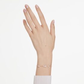 Bracelet Constella perles de cristal, tailles rondes, blanc, plaqué or rose