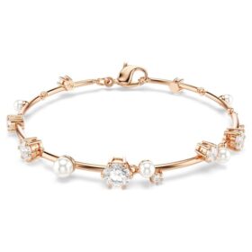 Bracelet Constella perles de cristal, tailles rondes, blanc, plaqué or rose