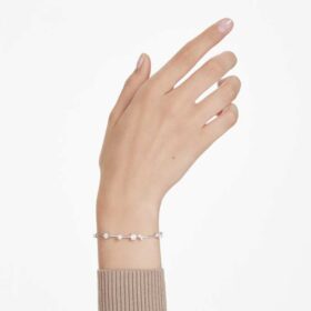 Bracelet Constella perles de cristal, tailles rondes, blanc, plaqué rhodium